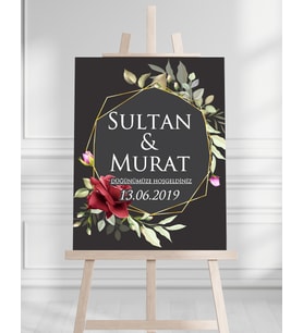 Söz Nişan Düğün İçin 50x70 Karşılama Panosu - Soft Çiçek Tasarımlı
