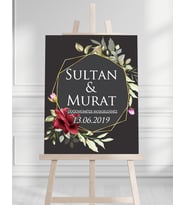 Söz Nişan Düğün İçin 50x70 Karşılama Panosu - Soft Çiçek Tasarımlı