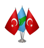 Masa Üstü Göktürk Bayrağı Türk Bayrağı Üçlü Krom Direk Masa Bayrak Seti