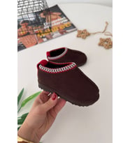 İçi Kürklü Çapraz Örgü Detaylı Süet Unisex Çocuk Botu - Acı Kahve