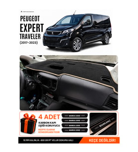 PEUGEOT EXPERT TRAVELLER (2017-2023) Uyumlu Torpido Örtüsü Torpido Kılıfı - Siyah Bej