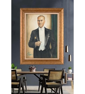 Altın Varaklı Çerçeveli Paspartulu Atatürk Tablo TR1569 (Gold)