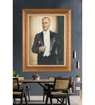 Altın Varaklı Çerçeveli Paspartulu Atatürk Tablo TR1569 (Gold)