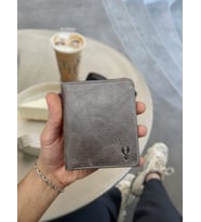 VİSSO 316 Hakiki Deri Kişiye İsme Özel Sade Boy İnce Erkek Cüzdan Kartlık Model Portföy Çanta gri crayz