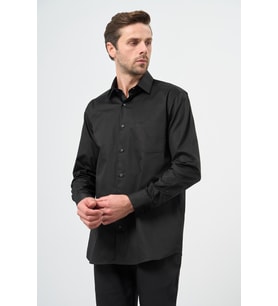Siyah Sert Yaka Cepli Comfort Fit Classic Pamuklu Gömlek 1004255323