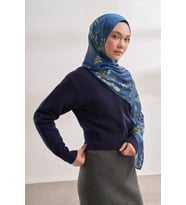 İthal Vual Almond Blossom Desen Şal -4464 (İndigo)