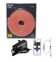 5 Metre 12 Volt 6x12 mm Esnek Pembe Neon Led 12A Tek Renk Kumandalı RF Dimmer 3A Plastik Adaptör Set