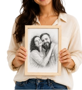 Kişiye Özel Karakalem Fotoğraflı Ahşap Çerçeve Hediyesi 17,5x23,5 cm