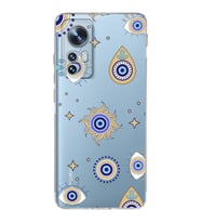 PrintiFy Xiaomi Mi 12 Lite ile Uyumlu 1mm Slim Fit Nazar Boncuğu 5 Baskılı Şeffaf  Kılıf