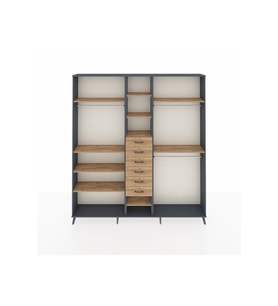 Arges Gardrop 10 Raflı 6 Çekmeceli 3 Askılı 220x30x243 Antrasit-Çam