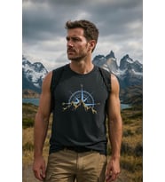 Erkek %100 Pamuk Bisiklet Yaka Pusula Baskılı Kolsuz T-shirt