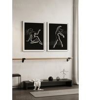 Dans Temalı Minimal Line Art 2'li Ahşap Çerçeveli Tablo Seti