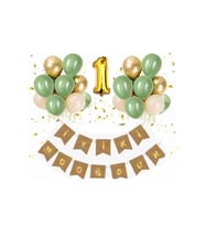 1 Yaş Kraft Gold Varaklı Iyi Ki Doğdun Banner Krom Gold Küf Yeşili Deniz Kumu Balon Set