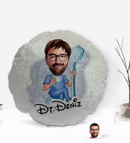 BK Gift Kişiye Özel İsimli Erkek Diş Hekimi Karikatürlü Yuvarlak Dekoratif Kırlent Yastık-2