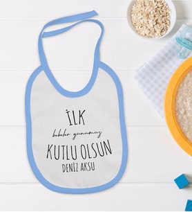 BK Kids Kişiye Özel Mavi Bebek Mama Önlüğü - Model 33