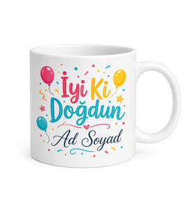 Doğum Günü Hediyesi İyi Ki Doğdun Yazılı İsimli Renkli Seramik Kupa Bardak