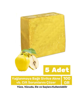 %100 Doğal Güzel Kokulu El Yüz Saç Vücut Cilt Orijinal Bitkisel Ayva Çekirdeği Sabunu 100G - 5 Adet
