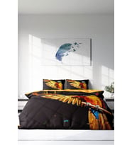 Çift Kişilik ( Lastikli Çarşaflı ) %100 Pamuk Saten Nevresim Takımı Macaw Parrot