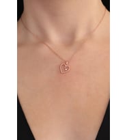 925 Ayar Gümüş Zincirli Rose Kaplama Beyaz Taşlı Pırlanta Tek Taşlı Kalp Modeli Kolye