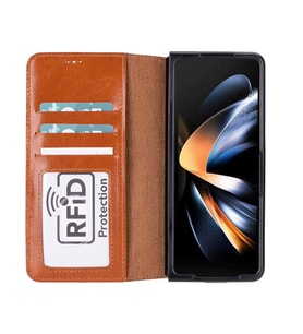 Samsung Galaxy Z Fold5 Uyumlu Deri Cüzdanlı Kılıf Efektli Taba