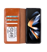 Samsung Galaxy Z Fold5 Uyumlu Deri Cüzdanlı Kılıf Efektli Taba