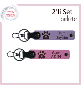 Veteriner Asistanına Sürpriz Yapmak İçin Uygun Hediye, Kalpli Pati Desenli Set, Mor Menekşe-Pembe