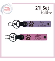 Veteriner Asistanına Sürpriz Yapmak İçin Uygun Hediye, Kalpli Pati Desenli Set, Mor Menekşe-Pembe