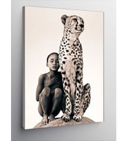 Kanvas Tablo Leopar Ve Afrikalı Çocuk