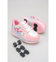 Çocuk Patenli 4 Tekerlekli Pembe Spor Işıklı Paten Ayakkabı - Tekerlekli Sneakers