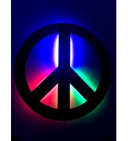 Peace - Ledli - Siyah Ahşap Tablo