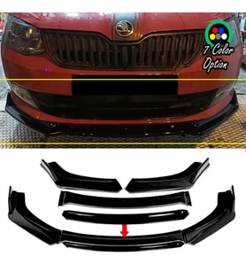Skoda Rapid Siyah Renkli Şeritli Dilli Ön Lip 4 Prç Parlak Siyah ABS