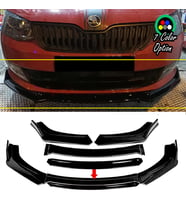Skoda Rapid Siyah Renkli Şeritli Dilli Ön Lip 4 Prç Parlak Siyah ABS