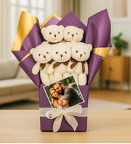 Kişiye Özel Fotoğraflı Peluş Ayıcık Buketi (Mor)