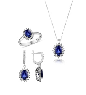 Gümüş Kadın Takı Seti Safir Zirkon