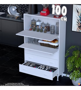 Eliusta More 100 cm Çok Amaçlı Organizer Mutfak Kiler Banyo 2 Kapak 3 Çekmeceli Mutfak Dolabı 100x150x32 cm