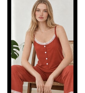 Night Kadın Dantel Detaylı V Yaka Pijama Takımı 4744