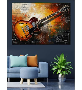Sanatsal Çizgilerle Elektro Gitar Tablosu Dekoratif Kanvas - Mdf Ahşap Tablo