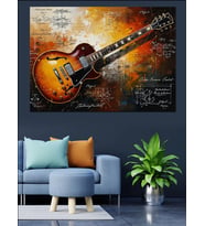 Sanatsal Çizgilerle Elektro Gitar Tablosu Dekoratif Kanvas - Mdf Ahşap Tablo