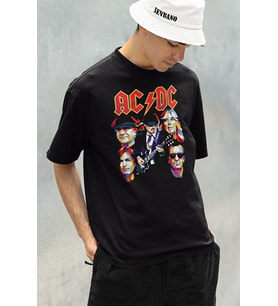 Rock Metal Müzik Grubu AC DC Baskılı Unisex Oversize Tişört