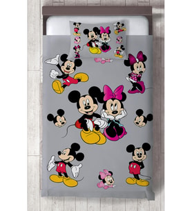 MEKTA HOME BEBEK VE ÇOCUK ODASI Mickey ve Minnie Mause Desenli Seksekli Yatak Örtüsü