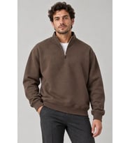 Biçomi Erkek Ekstra Kalın 3 İplik İçi Şardonlu Rahat Kalıp Kışlık Dik Yaka Sweatshirt – Kahve