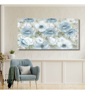 Panoramik Kanvas Duvar Tablosu Soft Pastel Mavi Flower