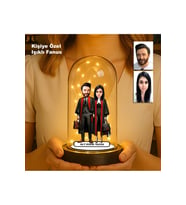 Kişiye Özel Çift Karikatür Fanus  Sevgili ve Evlilere Özel Işıklı Biblo