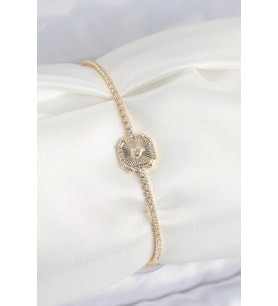 Pirinç Zirkon Taşlı Kare Model Gold Renk Kadın Bilekilk - TJ-BB7661