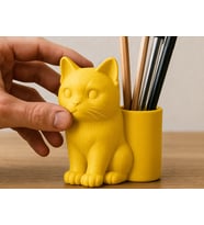Northcity 3D Baskı Kedi Figürlü Kalemlik - Masaüstü Organizer - Sarı
