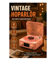 Vintage Bluetooth Hoparlör – Gece Lambalı ve Saat Göstergeli Retro Tasarım