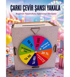 Çocuklar İçin Eğlenceli Tasarruf Oyunu Şans Çarklı Ahşap Kumbara Para Biriktirme Kutusu