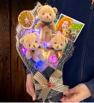 Fotoğraflı Renkli Led Işıklı Peluş Ayıcık Buketi Premium Ayıcık Buketi