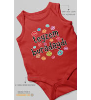 Teyzem Buradaydı Baskılı Bebek Zıbını – Çıtçıtlı Body  %100 Pamuk Sıfır Kol (Kırmızı)
