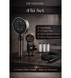 4'lü Set Filtreli Duş Başlığı + Askı + Hortum + 3 Yedek Filtre